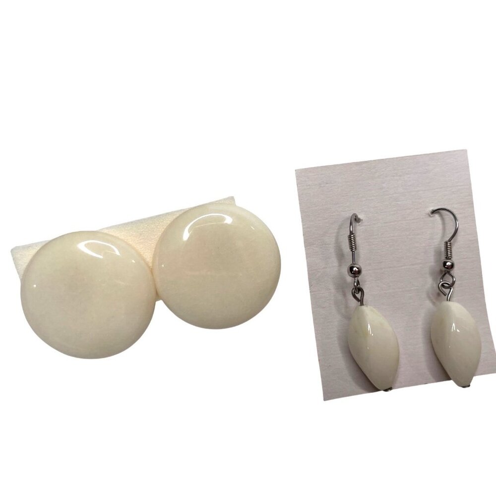 Vintage White Stud Earrings & Matching Dangle Earrings Set A05